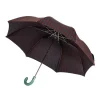 Red And Green Striped Telescopic Umbrella "Regimental" With Leather Handle