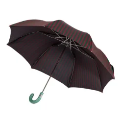 Red And Green Striped Telescopic Umbrella "Regimental" With Leather Handle