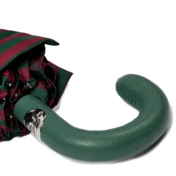 Red And Green Striped Telescopic Umbrella "Regimental" With Leather Handle