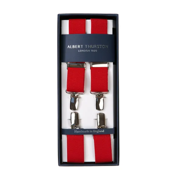Red Elastic Pants Straps "X Back Nickel" With Clips