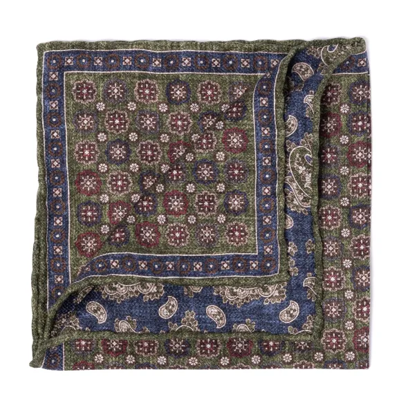 Rosi Collection X Mj: Pocket Square "Medallion Double Print" In Pure S