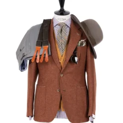 Rust Brown Jacket "Il Cacciatore"" Made Of Wool And Cashmere - Handmad