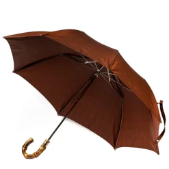 Rust-Brown Telescopic Umbrella "Prince De Galles" With Bamboo Handle