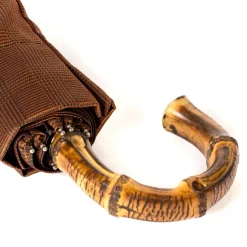 Rust-Brown Telescopic Umbrella "Prince De Galles" With Bamboo Handle
