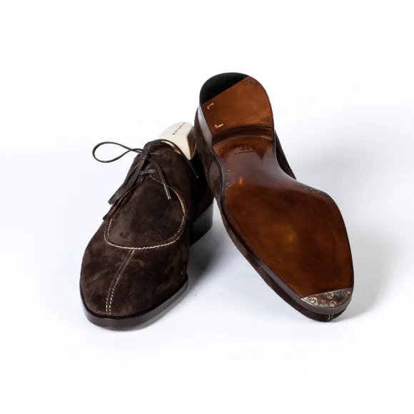 Serie! Derby "French Norwegian" Made Of Dark Brown Suede