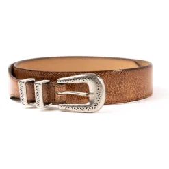 Silver Ostrich X Mj: Western Belt "Amboise" Made Of Brown Ostrich Leat