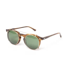 Sonnenbrille "Clip-Pleat Earth" Mit Grunen Glasern - Handarbeit
