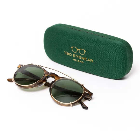 Sonnenbrille "Clip-Pleat Earth" Mit Grunen Glasern - Handarbeit