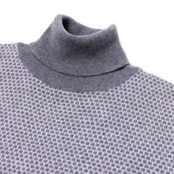 Square-Jacquard Merino Wool And Cashmere Turtleneck Sweater - 1 Ply Ca