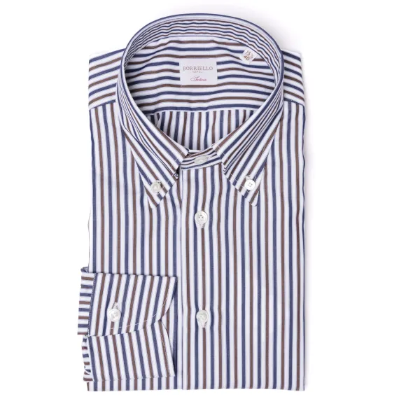 Striped Shirt "Stile Inglese" With Button Down And Sport Cuff - Handma