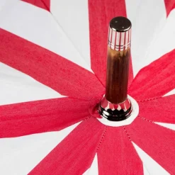 Striped Sun Umbrella "Picknick" With Handle Made Of Chestnut Root