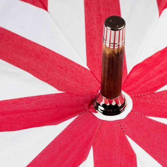 Striped Sun Umbrella "Picknick" With Handle Made Of Chestnut Root