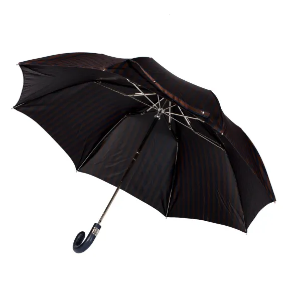 Striped Telescopic Umbrella "Regimental" With Leather Handle