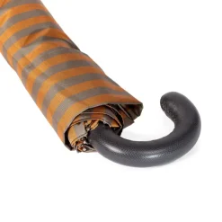 Striped Telescopic Umbrella "Regimental" With Leather Handle