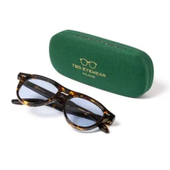 Sunglasses "Piquet Havana" With Light Blue Lenses - Handmade