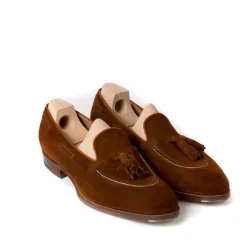 Tassel Loafer "Short Vamp" Made Of Cognac-Colored Suede - Purely Handc