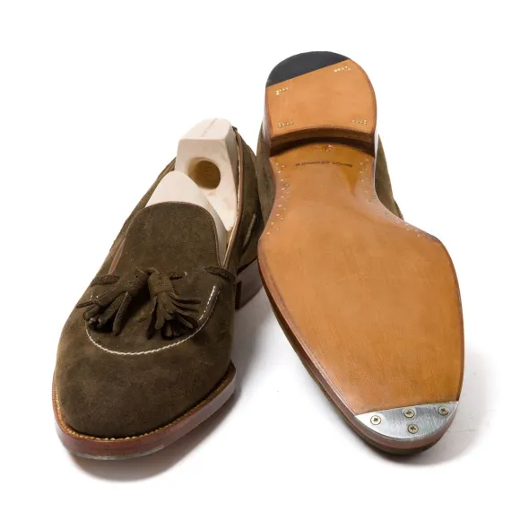 Tassel Loafer "Short-Vamp" Made Of Olive Brown "Vintage Deer Suede" -