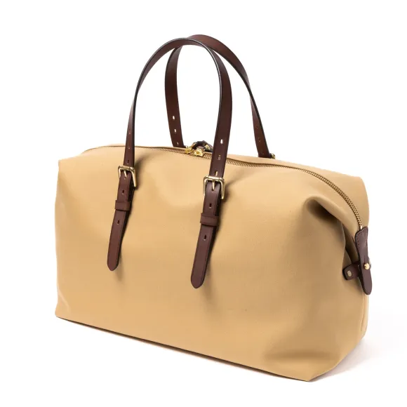 Travel Bag "Happy Weekend" Made Of Cotton Canvas And Saddle Leather -
