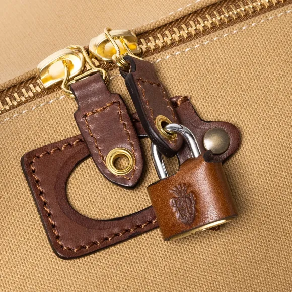 Travel Bag "Happy Weekend" Made Of Cotton Canvas And Saddle Leather -