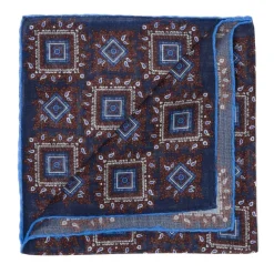 Wool And Silk Pocket Square "Vintage 58" - Medaillon Large Blue